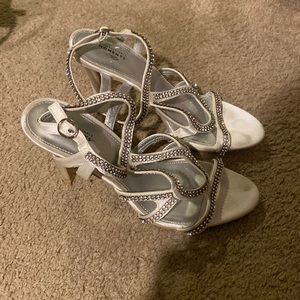 Silver heels with rhinestones